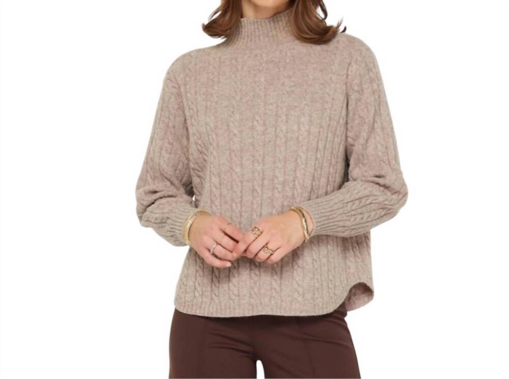 NEW CURRENT AIR mock neck cable sweater in millet